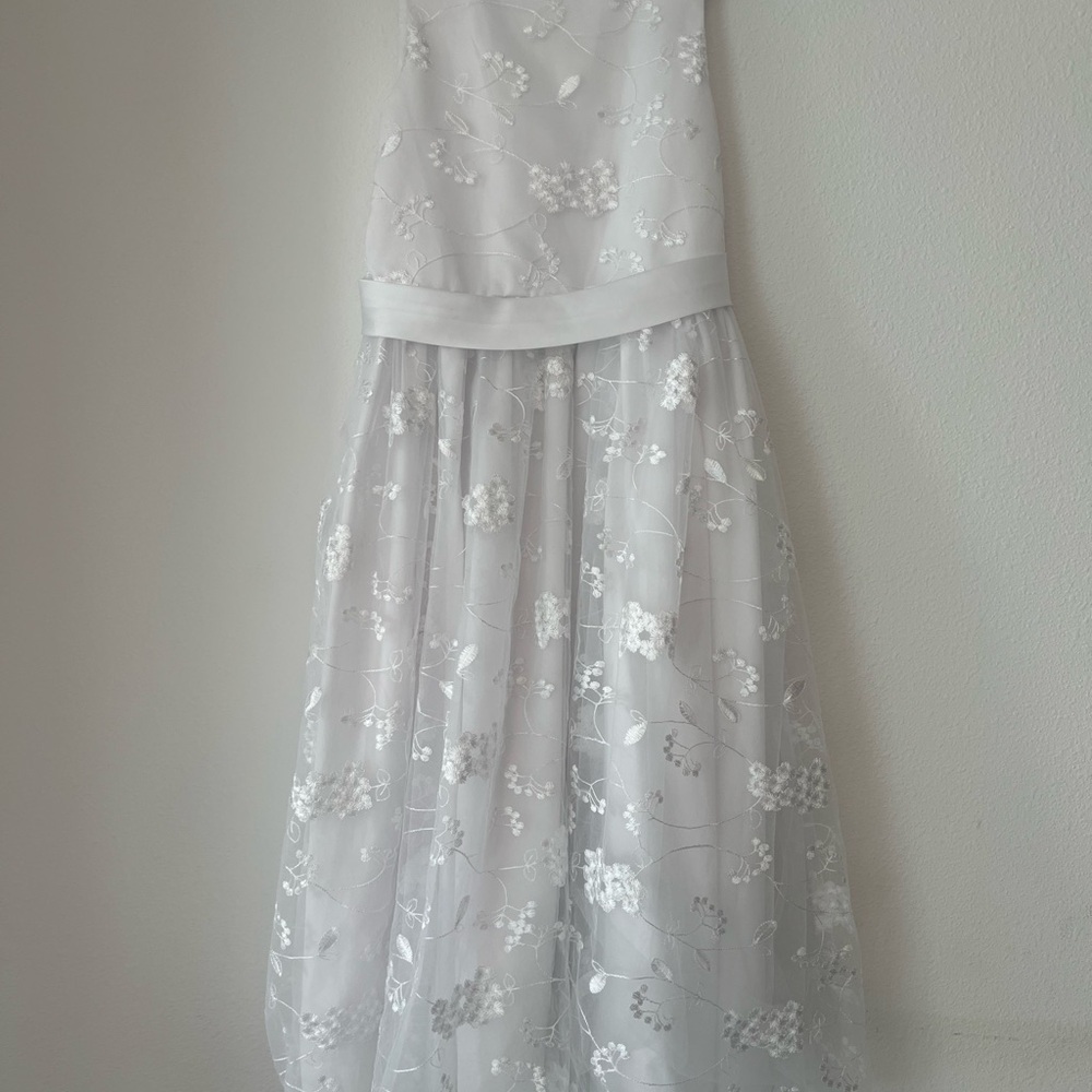 Elegant White Floral lace Kids Dress with belt